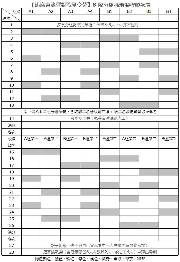 公開透明正式比賽賽程表-熊麻吉漆彈冬夏令營