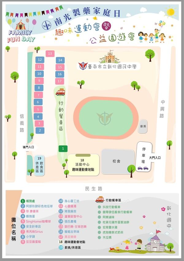 攤位及平面圖（南光製藥家庭日活動）