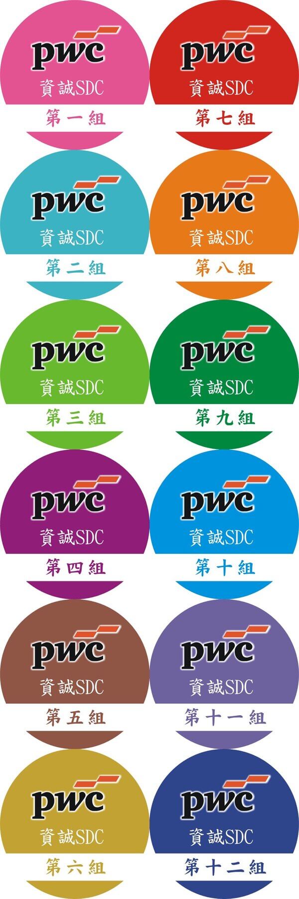 十二組不同顏色之臂章貼紙（資誠聯合會計事務所）