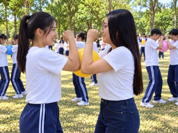左顧右盼團康遊戲:雙手手臂及手肘夾住氣球傳遞 左顧右盼團康遊戲:雙手手臂及手肘夾住氣球傳遞