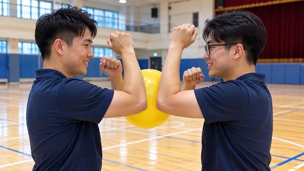 左顧右盼團康遊戲:雙手手臂及手肘夾住氣球傳遞 左顧右盼團康遊戲:雙手手臂及手肘夾住氣球傳遞